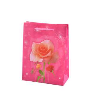 Пакет подарочный 16х12х6 см с розой розовый