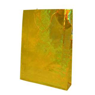 Пакет подарочный голограмма 25х34 см снежинки желтый