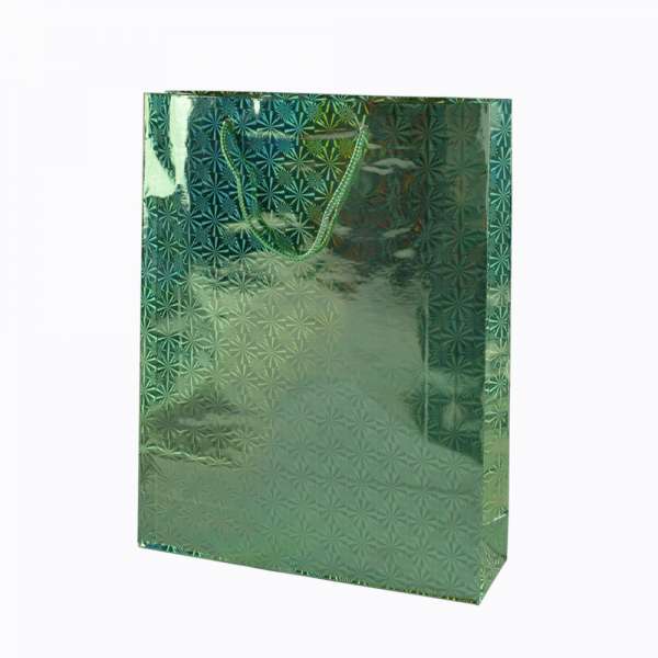 Пакет подарунковий голограма 29х37 см сніжинки зелений
