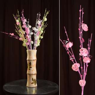 Штучна гілочка 80 см з трояндочками і скляними листами рожева