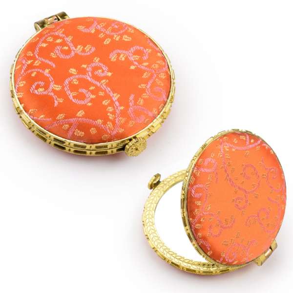 Дзеркало косметичне кругле в китайському стилі 8см помаранчеве