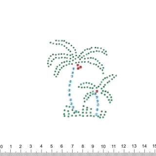 Термоапликация стразы металл Пальмы 70х80мм зелено-голубые