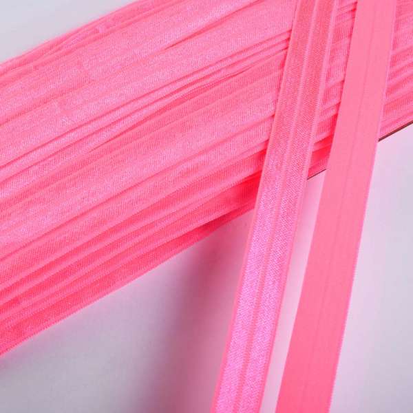 Косая бейка стрейч 15 мм розовая неон
