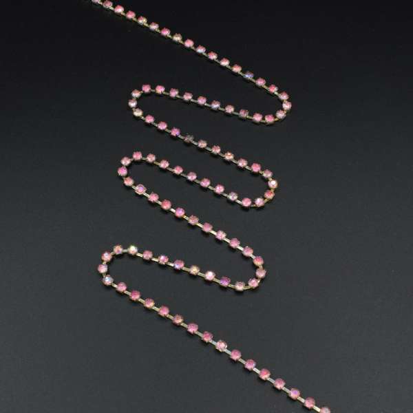 Тесьма со стразами 4 мм радуга 3 мм розовая светлая серебро