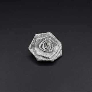 Пришивний декор трояндочка 50мм з парчової стрічки сріблястий