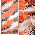 Платок-шарф шелковый с золотой печатью 53х174 см цепи, леопардовый принт, оранжевый
