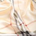 Платок-шарф шелковый с золотой печатью 54х174 см в клетку, античный всадник, кремовый