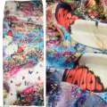 Хустка-шарф шовковий 52х170 см метелики на лузі, молочно-блакитна