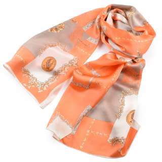 Платок-шарф 52х170 см вензеля, монеты, оранжево-бежевый