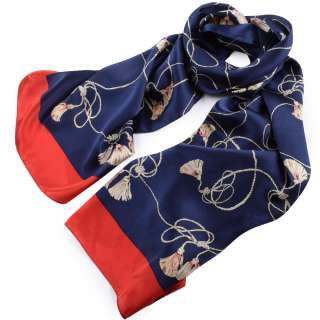 Платок-шарф 53х176 см шнуры с кистями, красная кайма, синий
