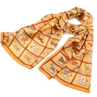 Платок-шарф 53х170 см квадраты, кони, желтый