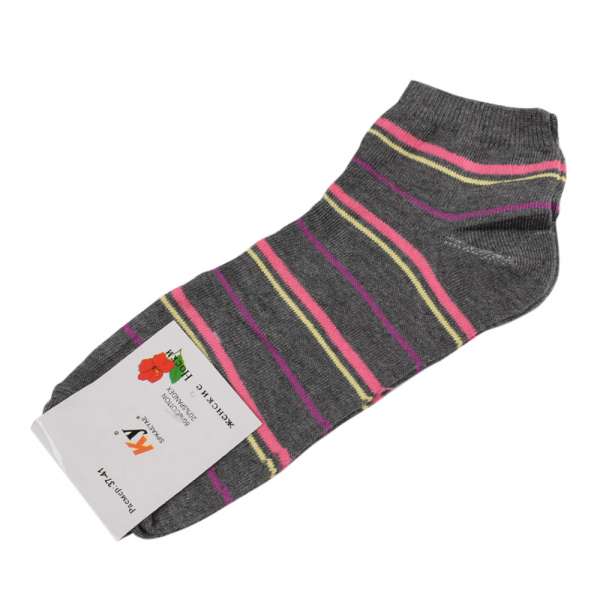 Шкарпетки сірі в рожево-жовту смужку (1пара)