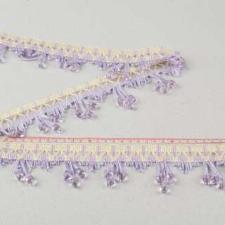 Бахрома з намистинами прозорими на плетеній тасьмі 60мм, фіолетова світла